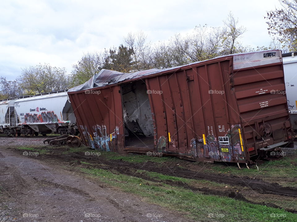 train crash wreck  track wagons