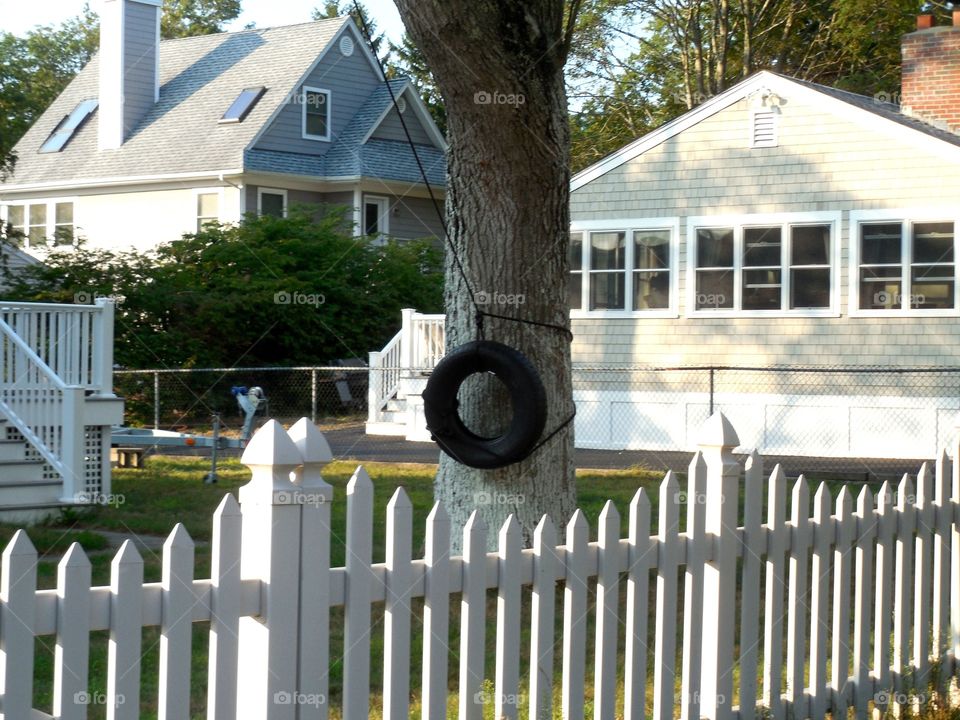 Tire swing in front yard 