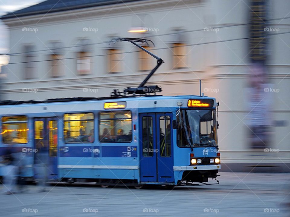 Tram at dusk