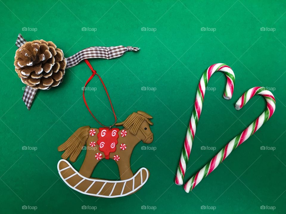 Christmas decoration on green background