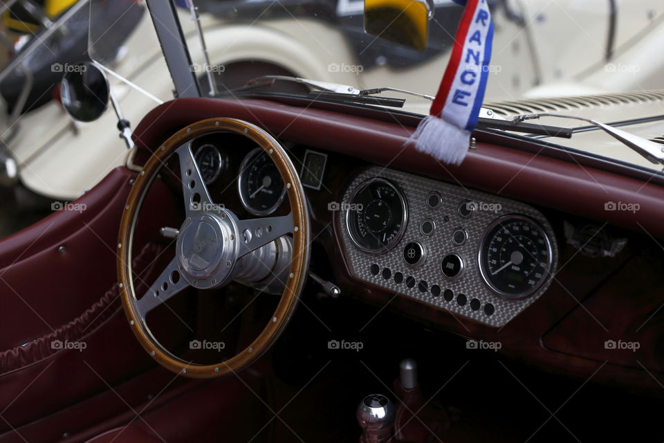 interior, driver seat of retro vintage British classic car Morga