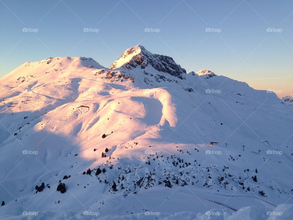Mountain with Snow in The Sunset 