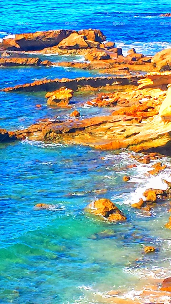 Hiesler Park Rock Cliffs. Hiesler Park Rock Cliffs meet the ocean in Laguna Beach