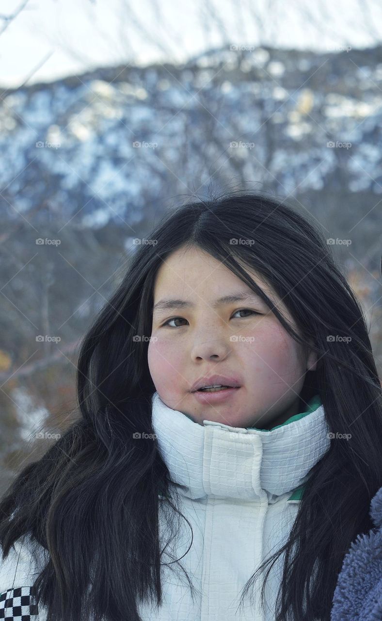 Asian girl with long dark hair portrait