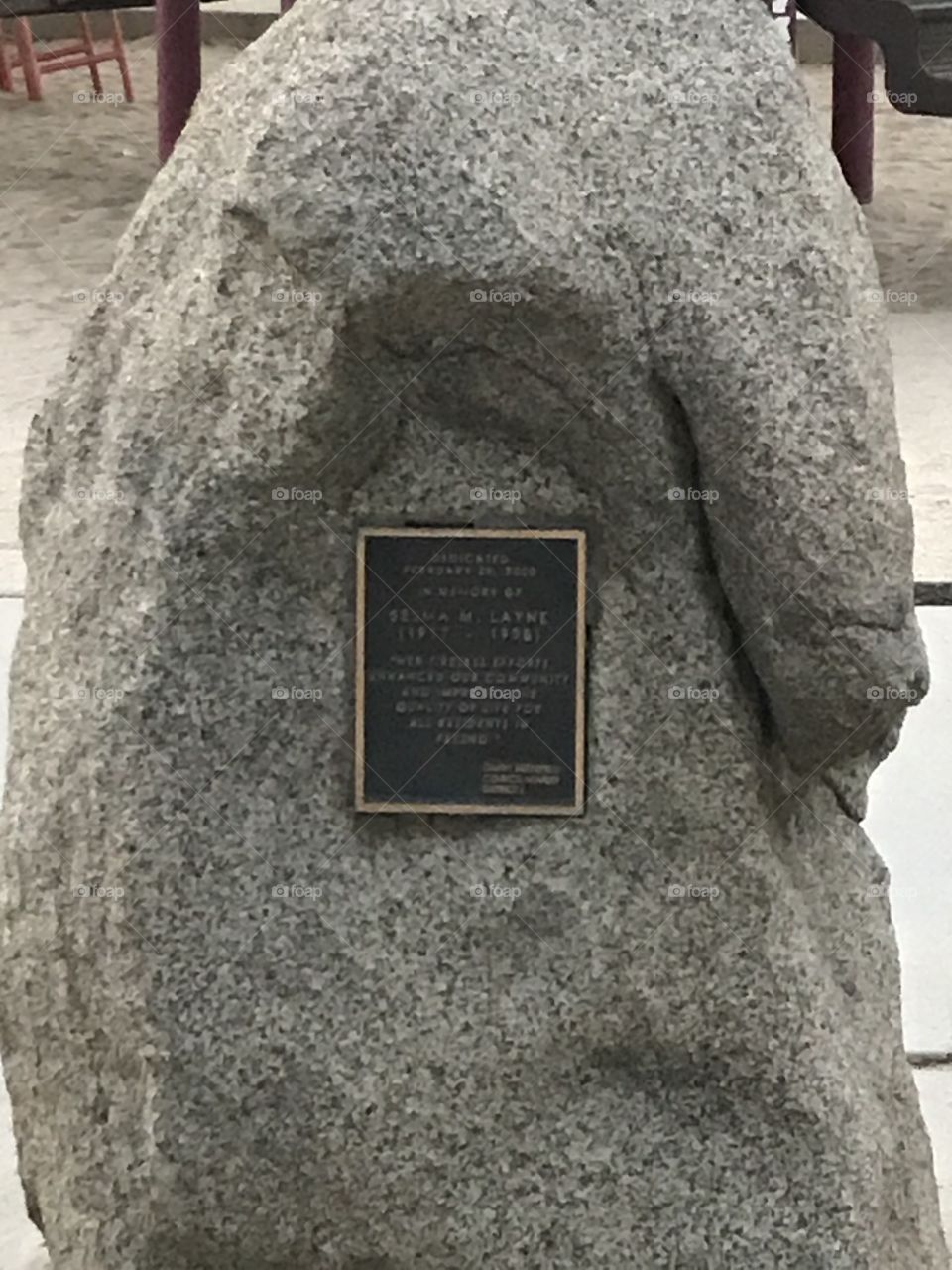 A memorial stone at the park.