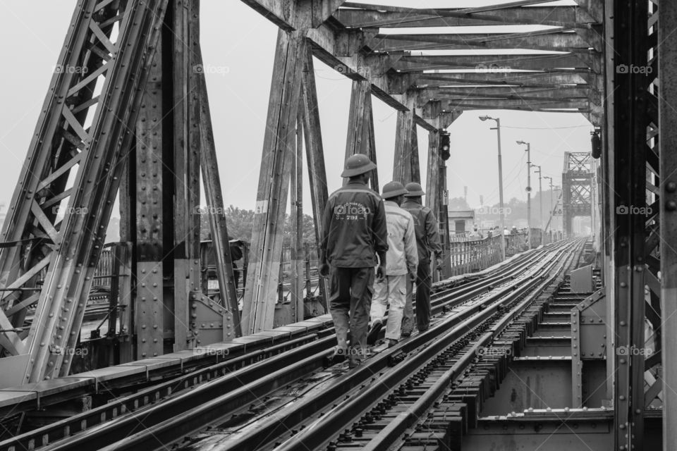 Railway workers on their morning inspection routine 