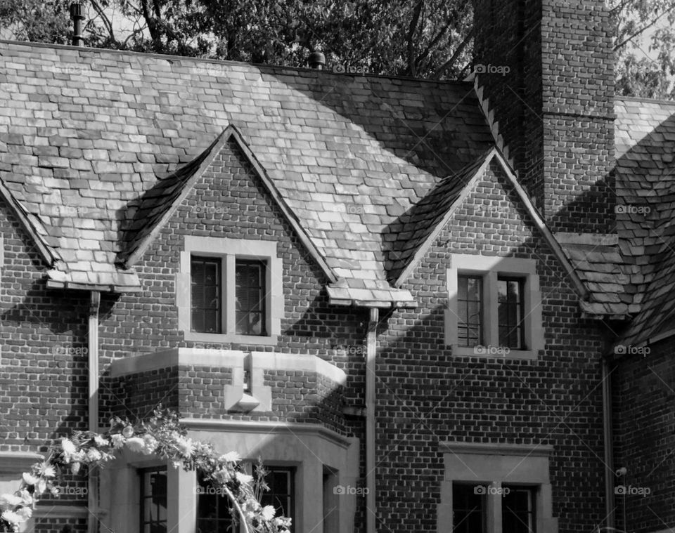 Old Brick church architecture in black and white