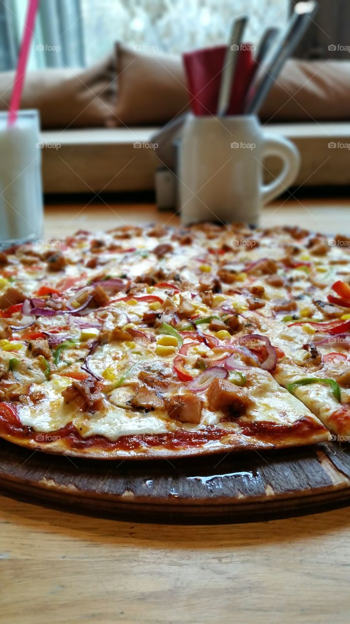 pizza served in a restaurant