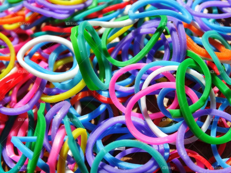 Brightly colored rubber bands