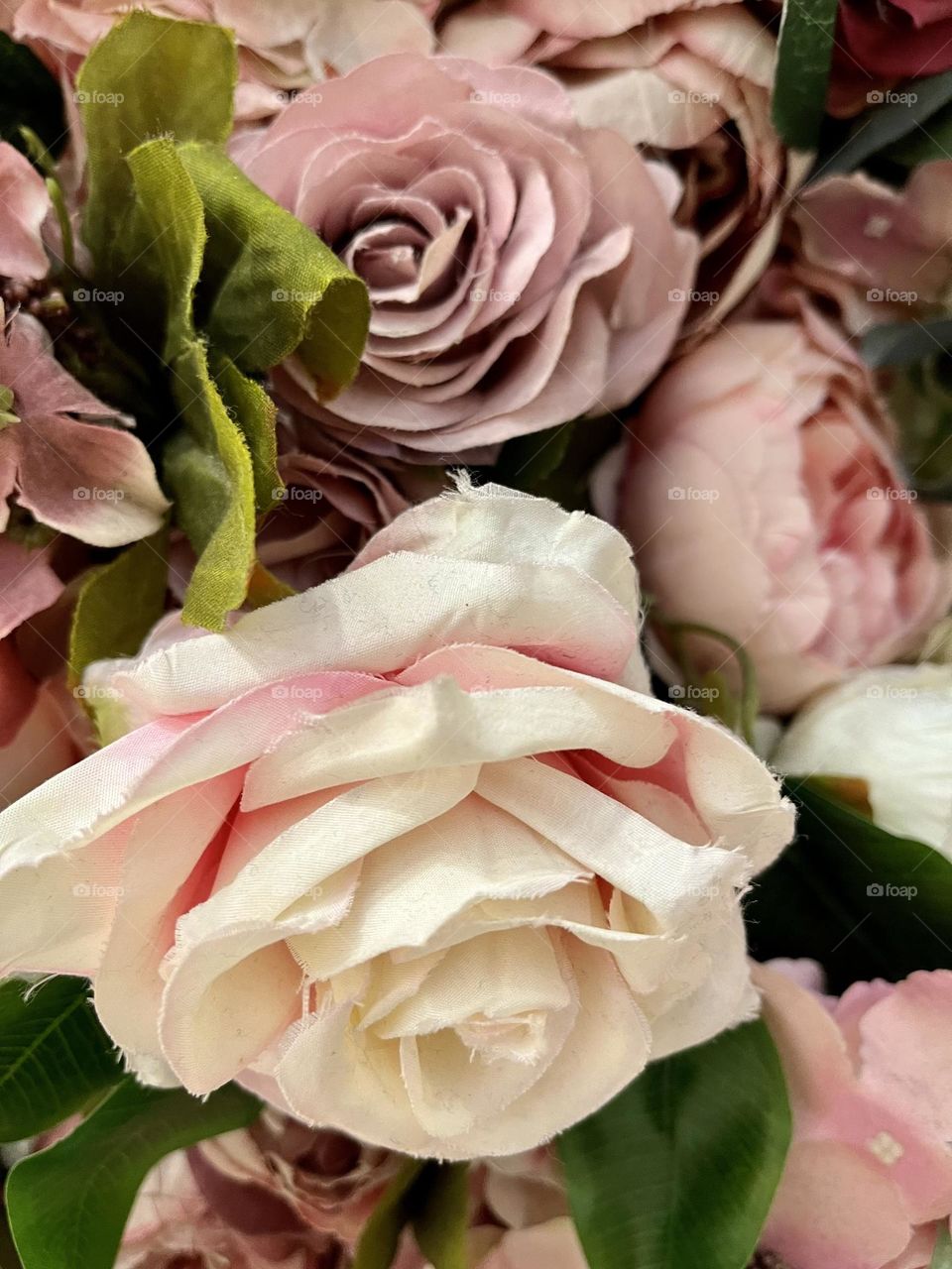 Close-up of a bouquet of artificial roses
