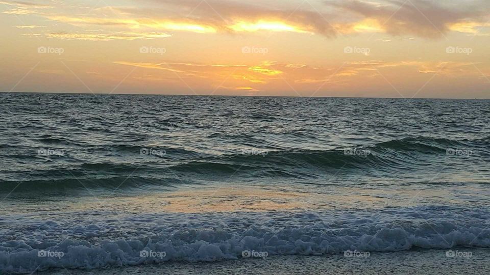 Sunset, Water, Sea, Ocean, Surf