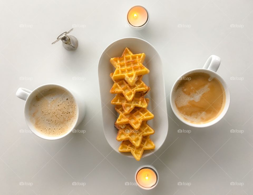 Coffee and star shape waffles