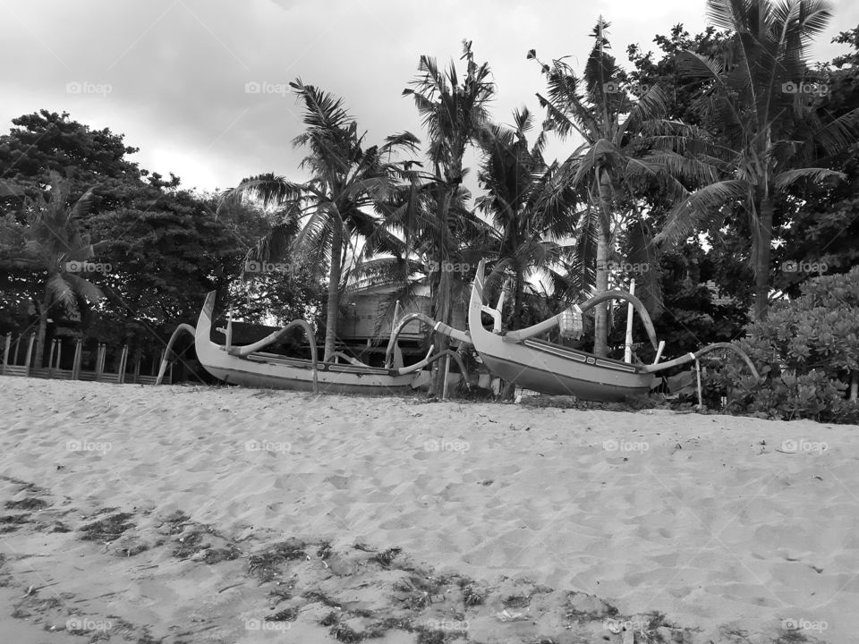 monochrome style of fising boats on the beach