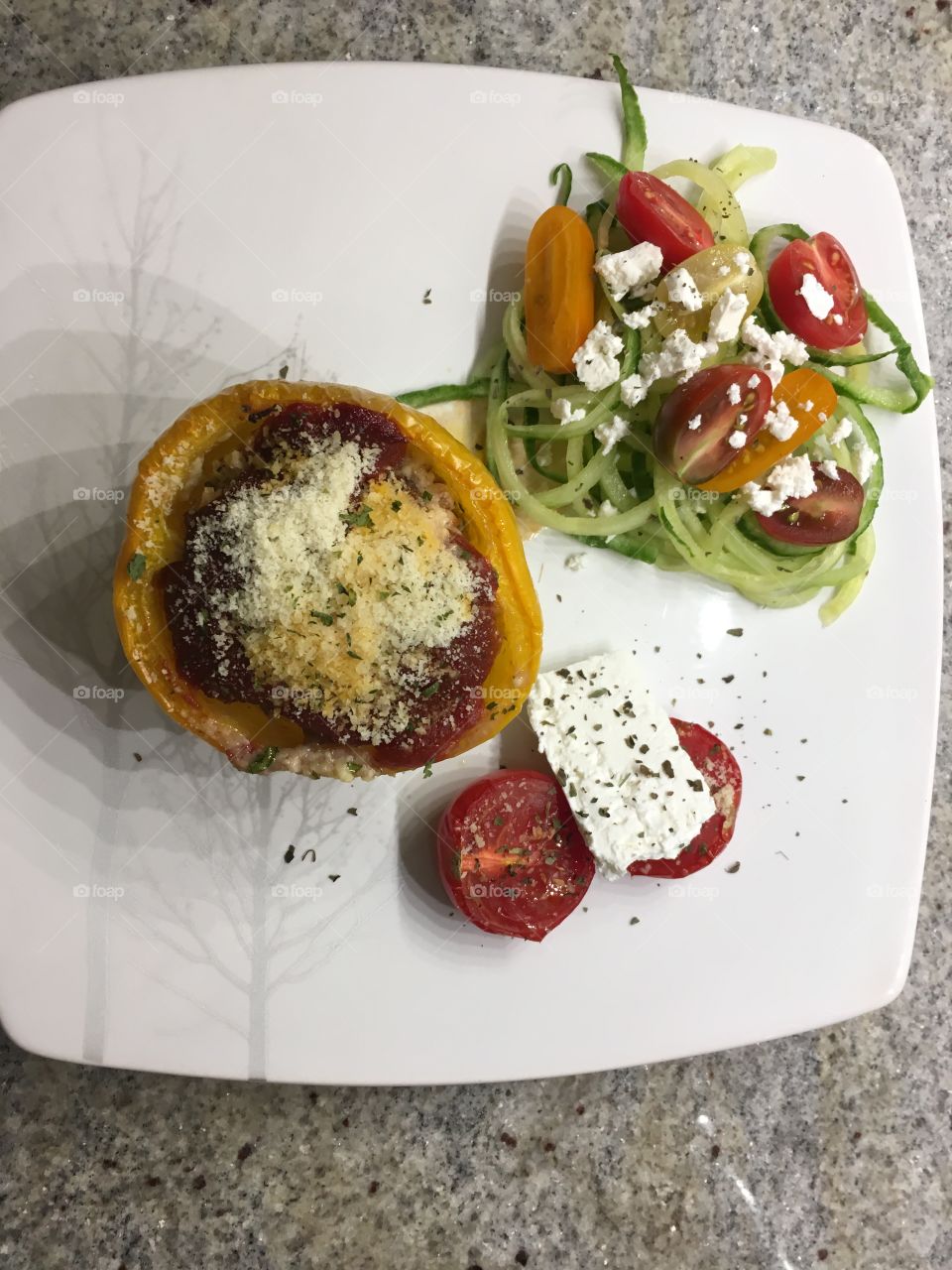 Stuffed Peppers and Cucumber Salad