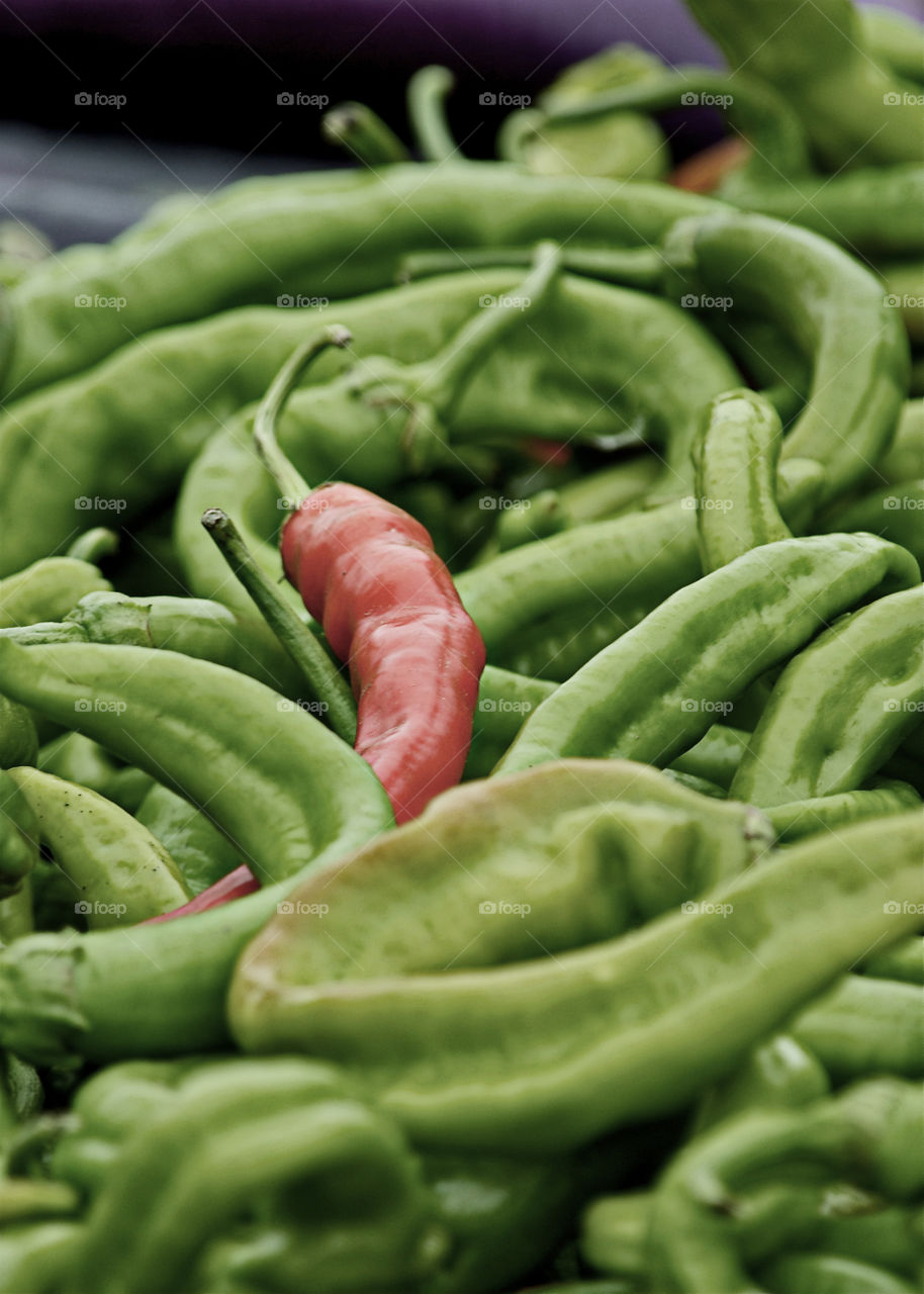 Red pepper among green peppers, unique, stand out, be unique, be yourself 