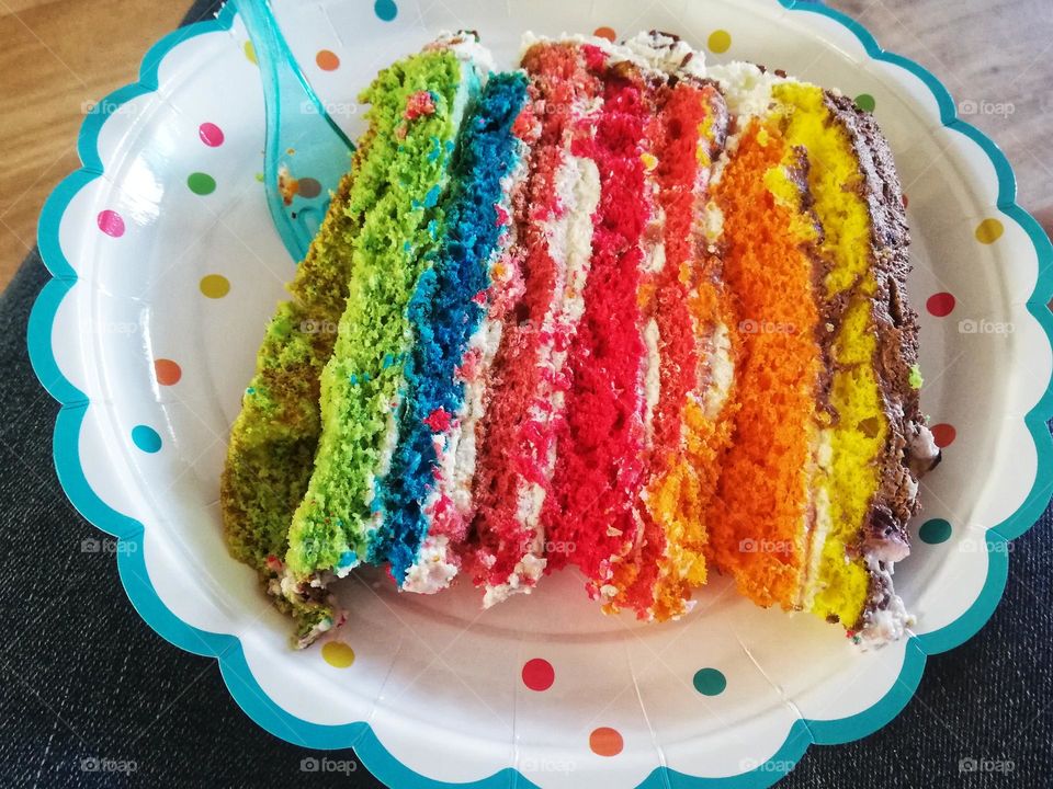 Fluffy piece of cake rainbow colors.