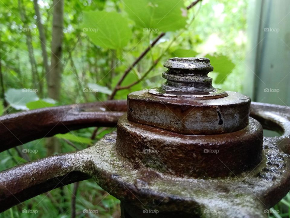 old rusty valve with thread closeup.