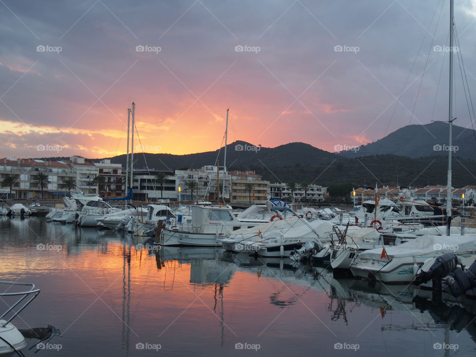 Sunset at the port of llança