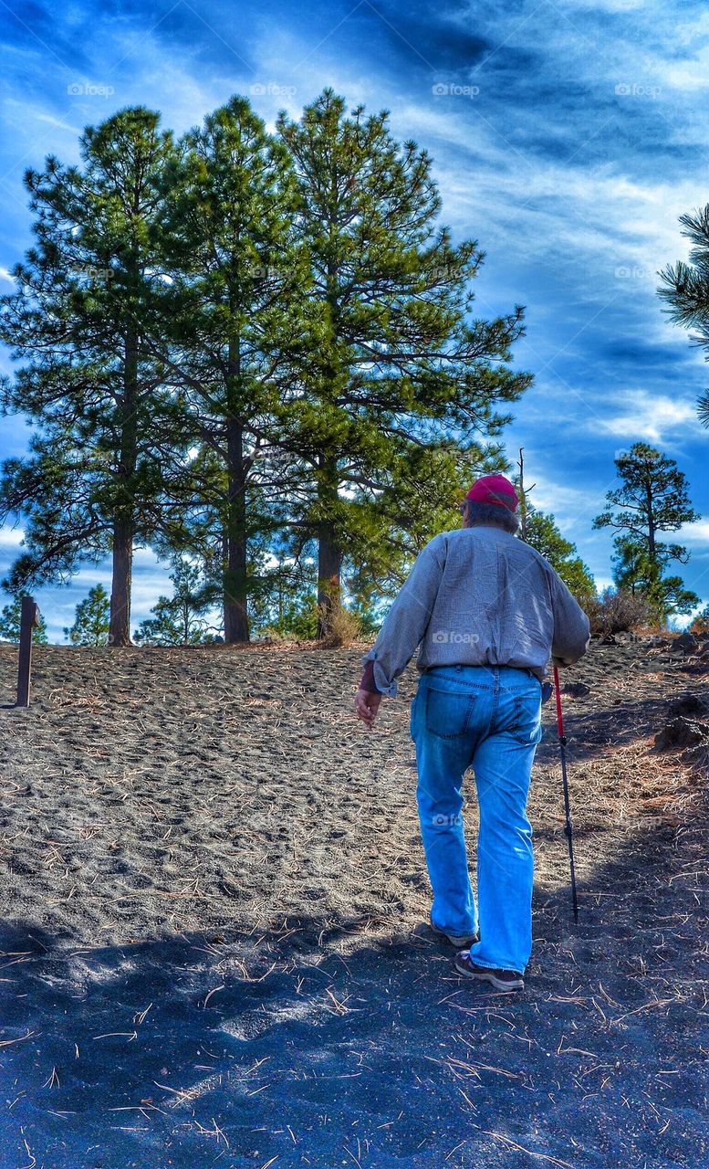 Hiker on lava field