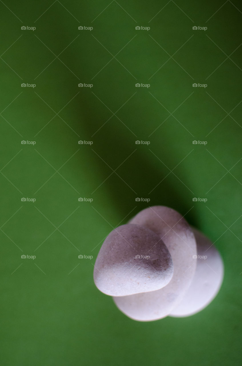 pile of white rocks on a green background