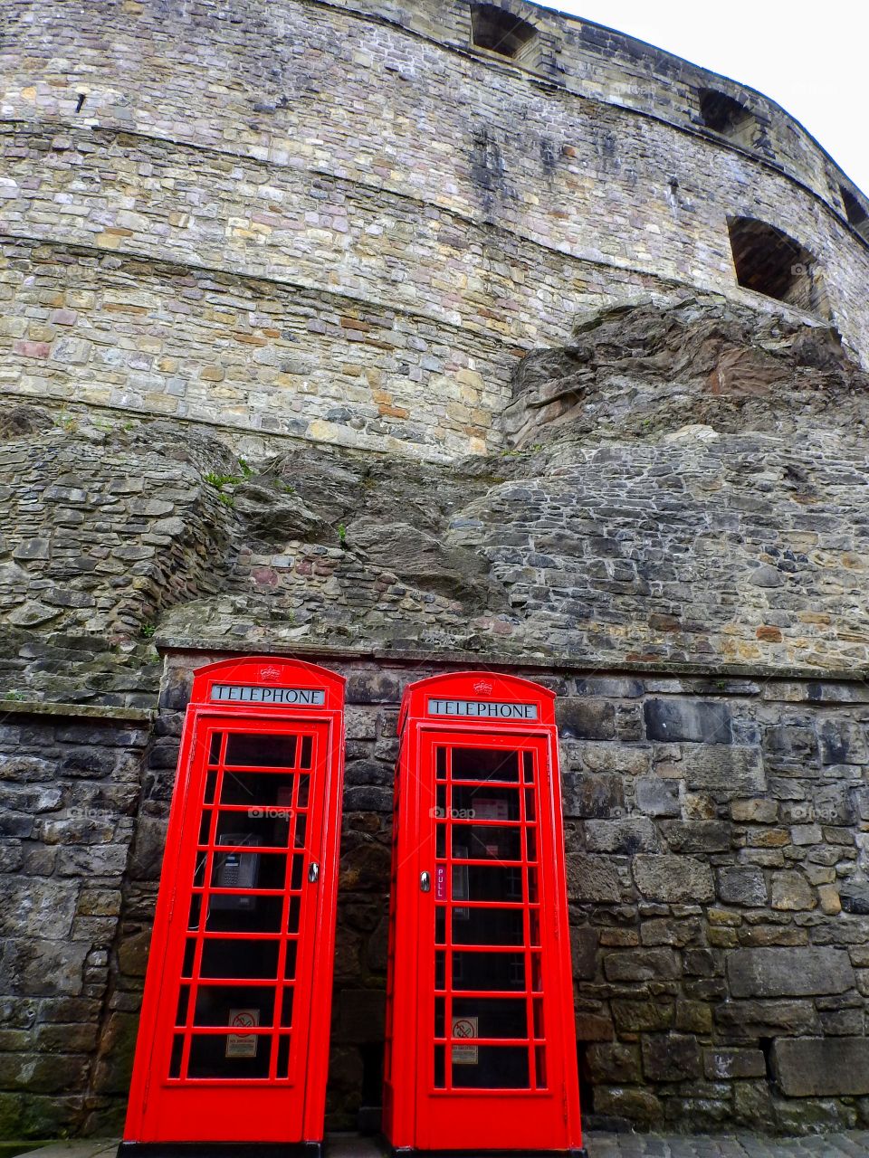 Red phone booths at the Castle