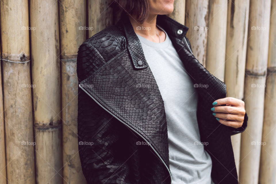 fashionable python leather jacket.