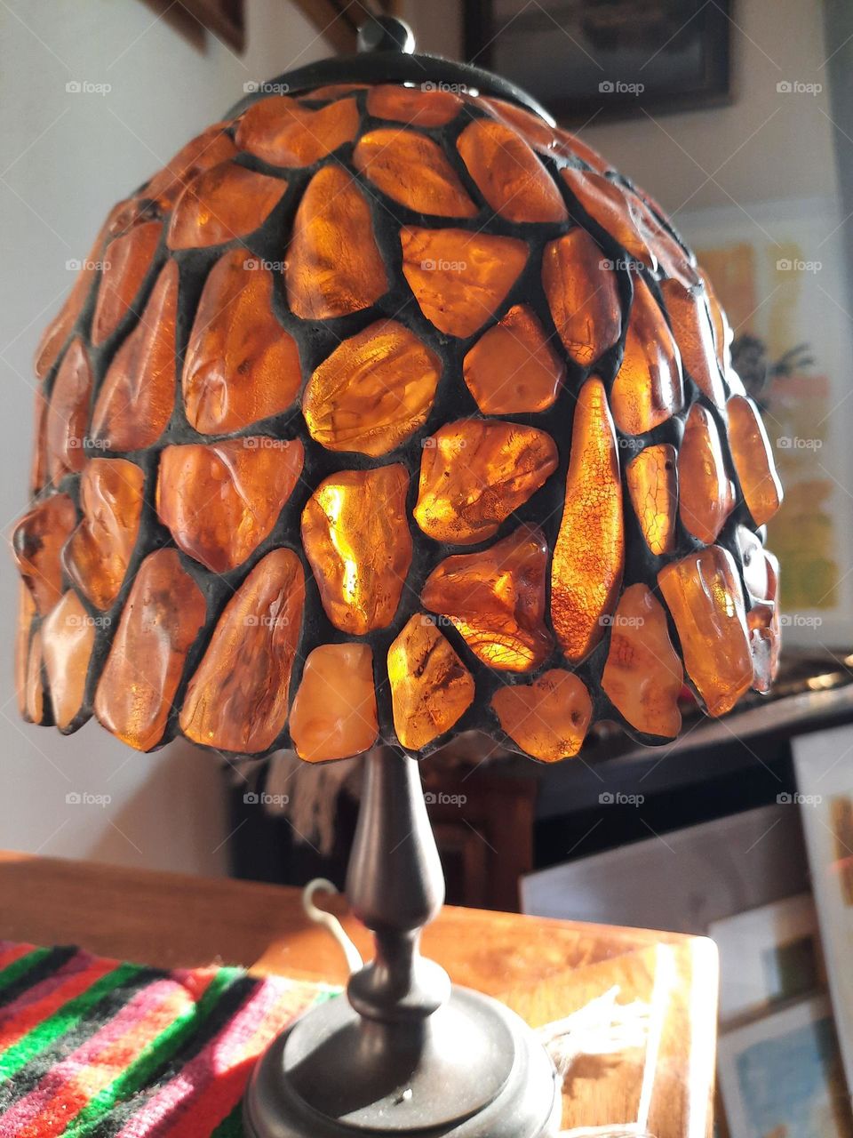 bedside lamp with amber lampshade