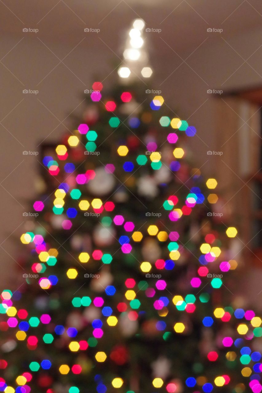 christmas tree colored lights out of focus