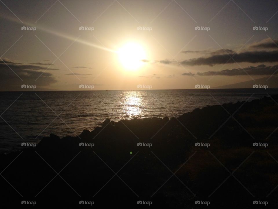 Beautiful Evening . Maui Sunset over the ocean   