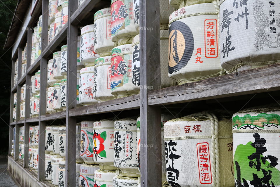 The Sake Barrels at the Shrine in Japan