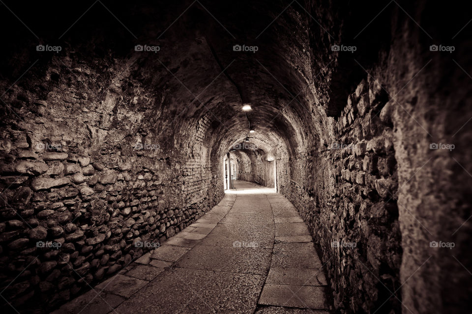 Beneath the Coliseum. Tunnel beneath the arena in Verona, Italy.