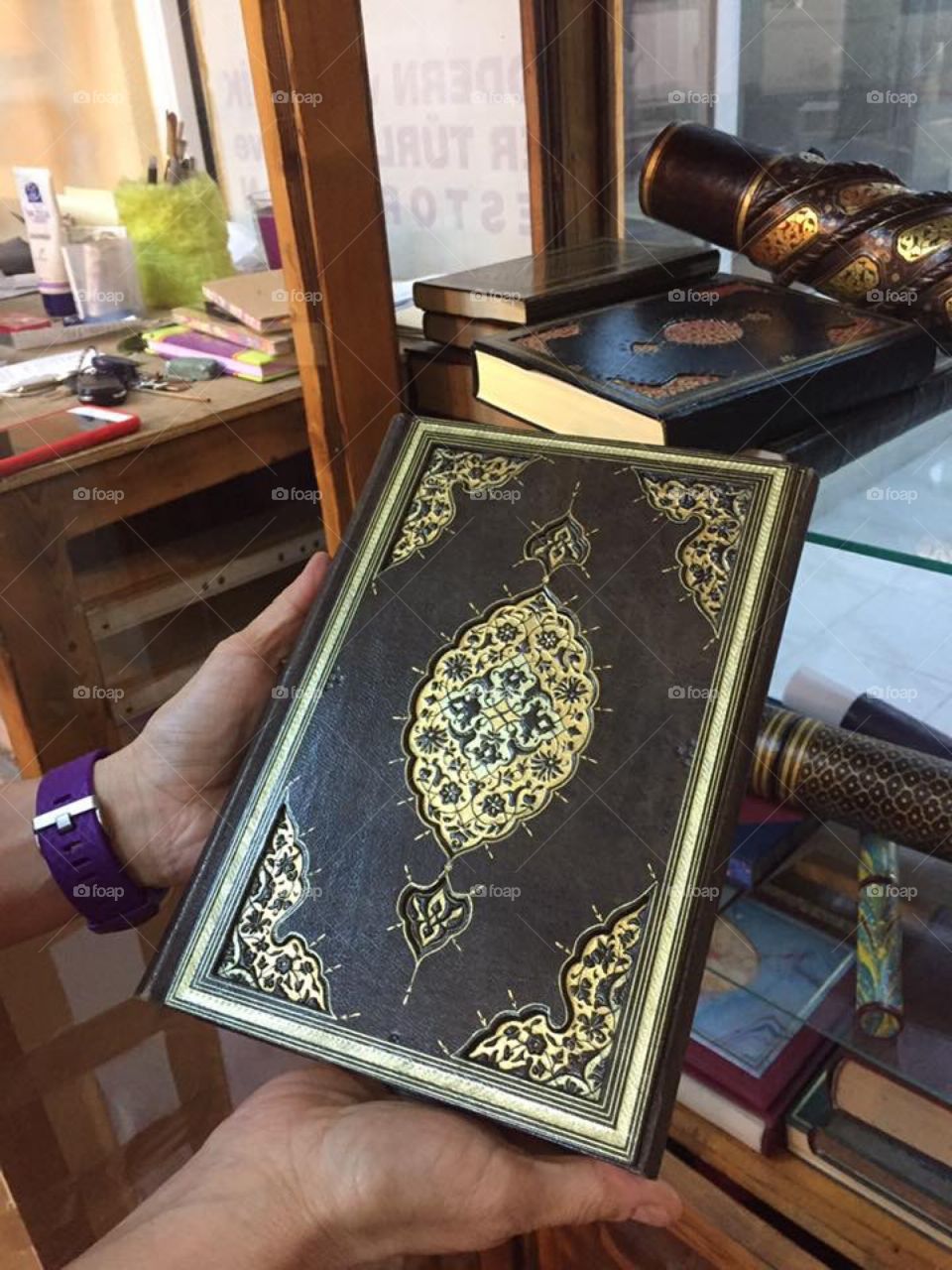 A hand made “ Hard Cover “ for the Holy Qur’an.