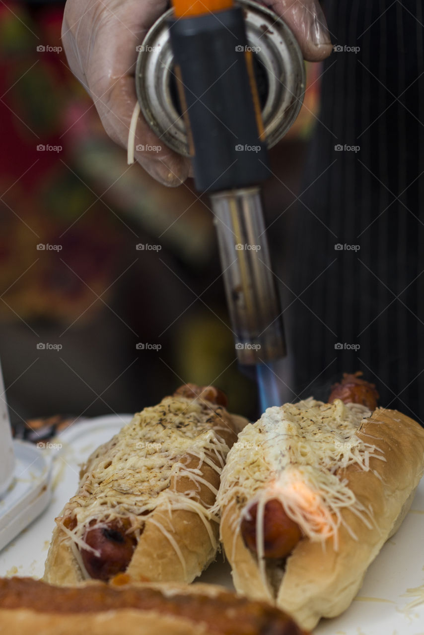 roasted Hot dog with torch