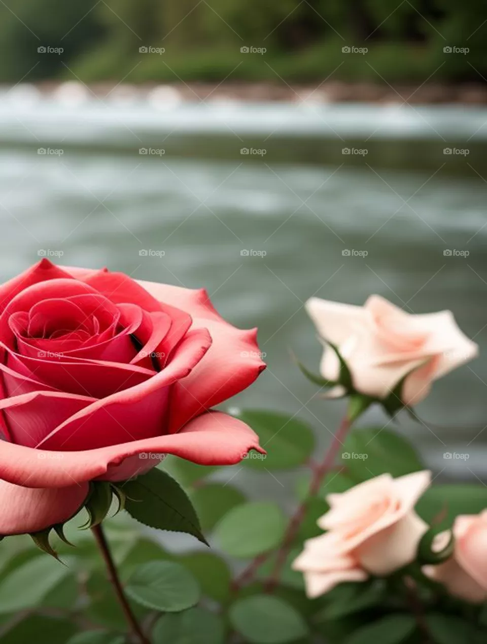 Beautiful roses by the river