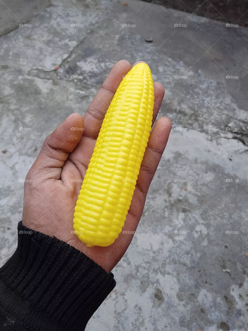Sweet corn with hand