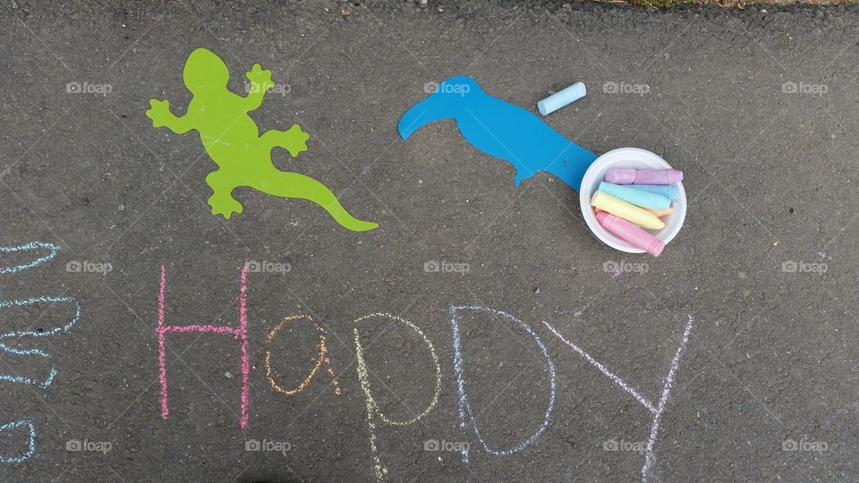 Chalk and stencil, kids playtime