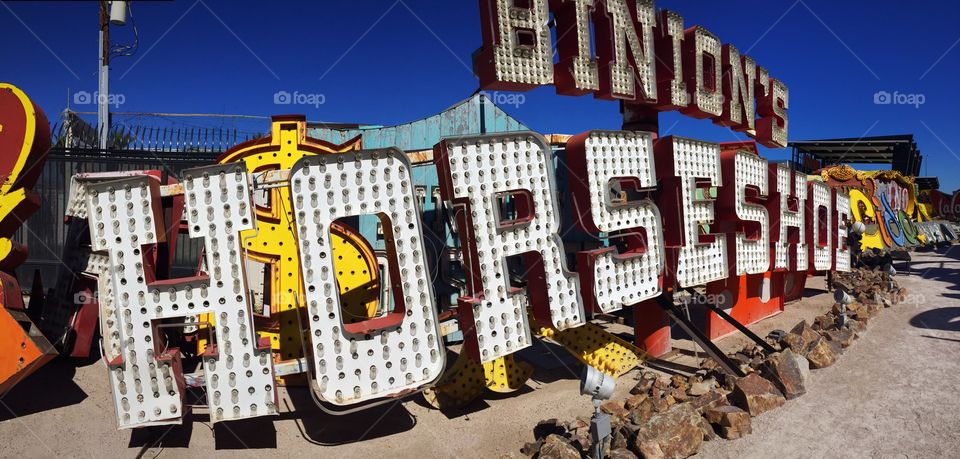Old Binions Horseshoe Sign, Neon Museum, Las Vegas, NV.