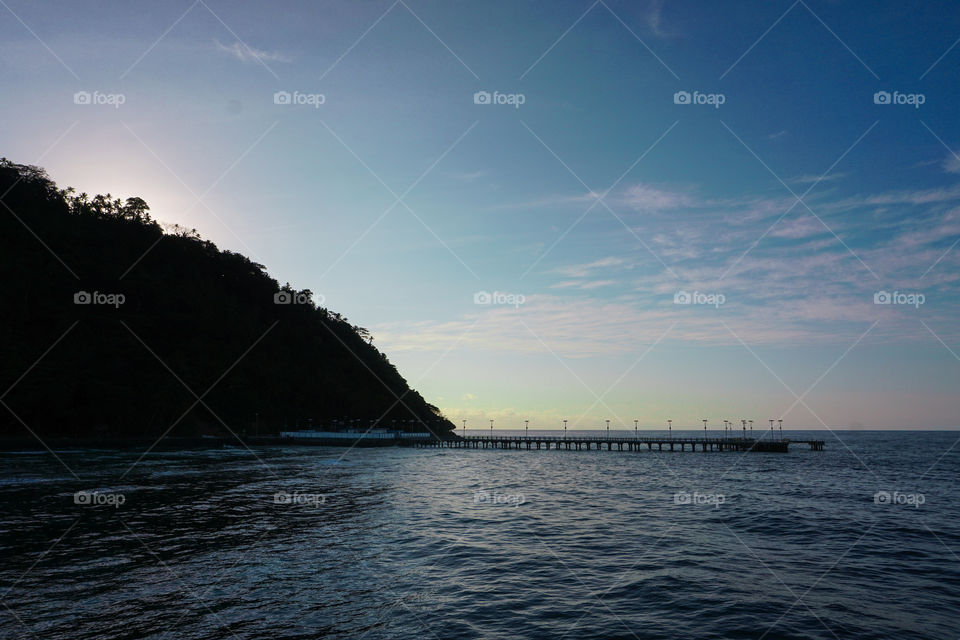 A warm morning with island and ocean view.