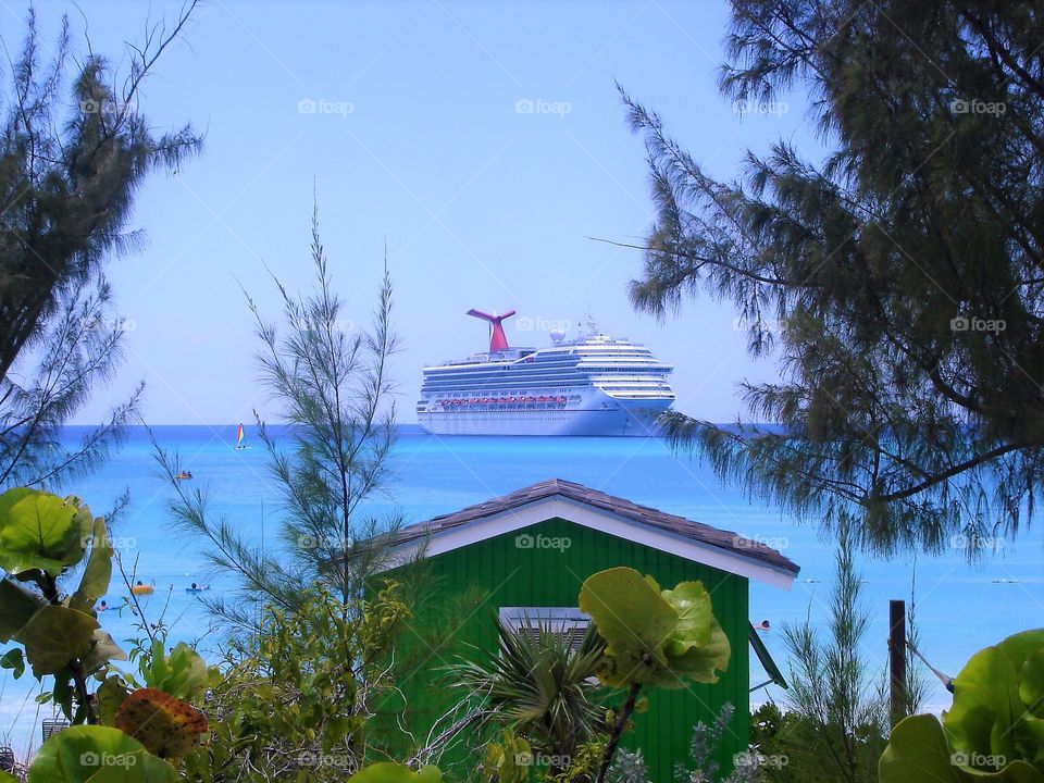 Cruise ship in the distance in the Bahamas 