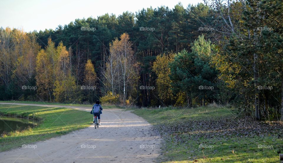 person riding on a bike autumn landscape