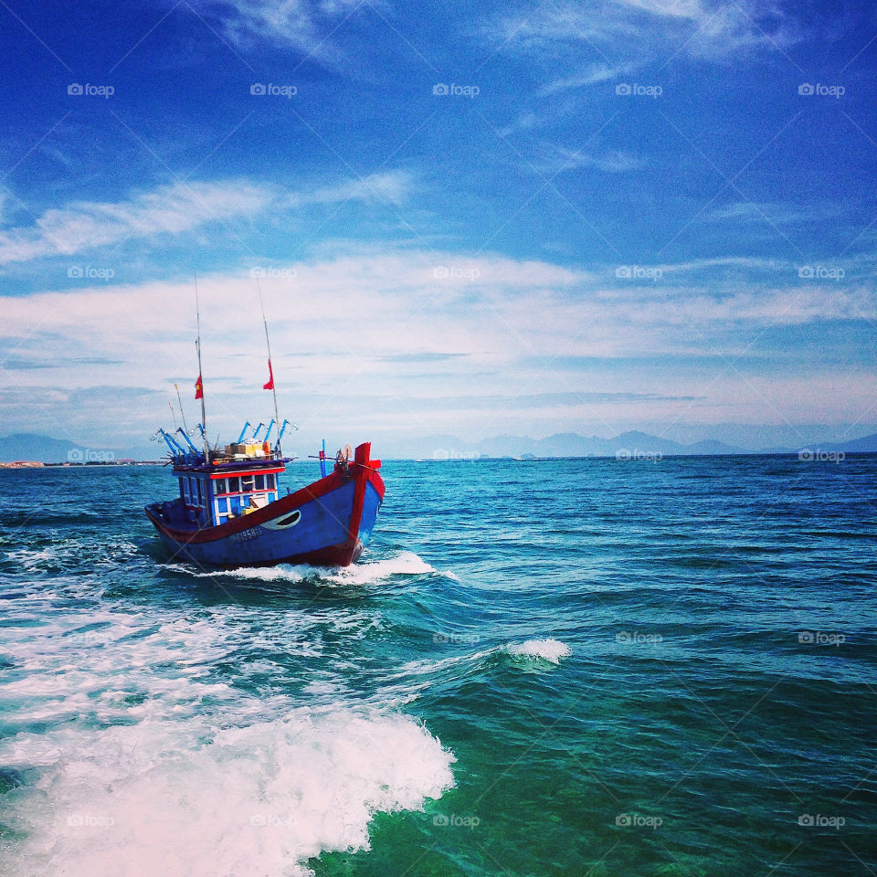 Fishing boat in South China Sea off central Vietnam 