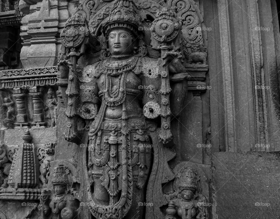 Ancient stone sculpture idol, Banavasi, Karnataka, India.