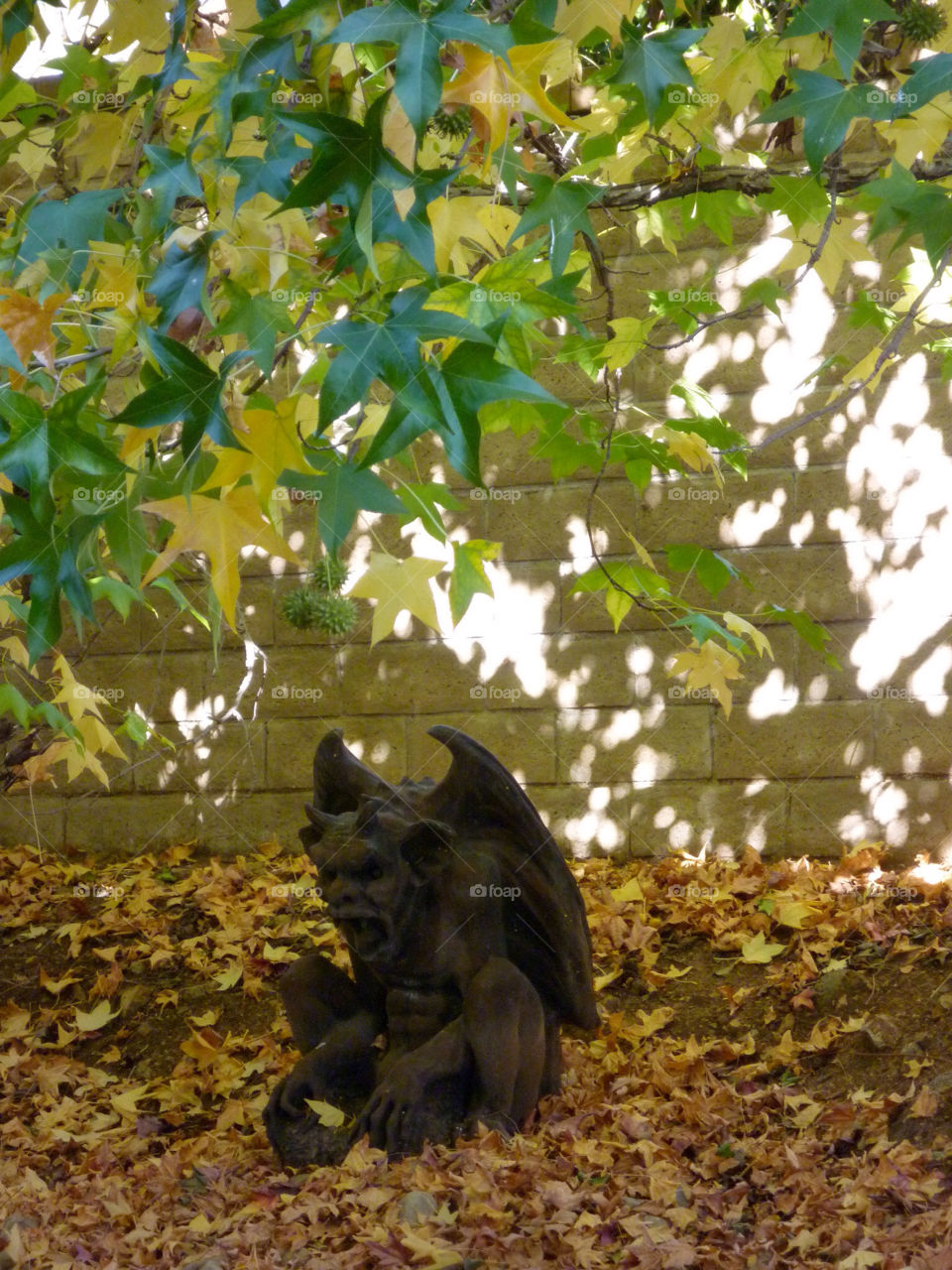 garden leaves gargoyle autmn by kenglund