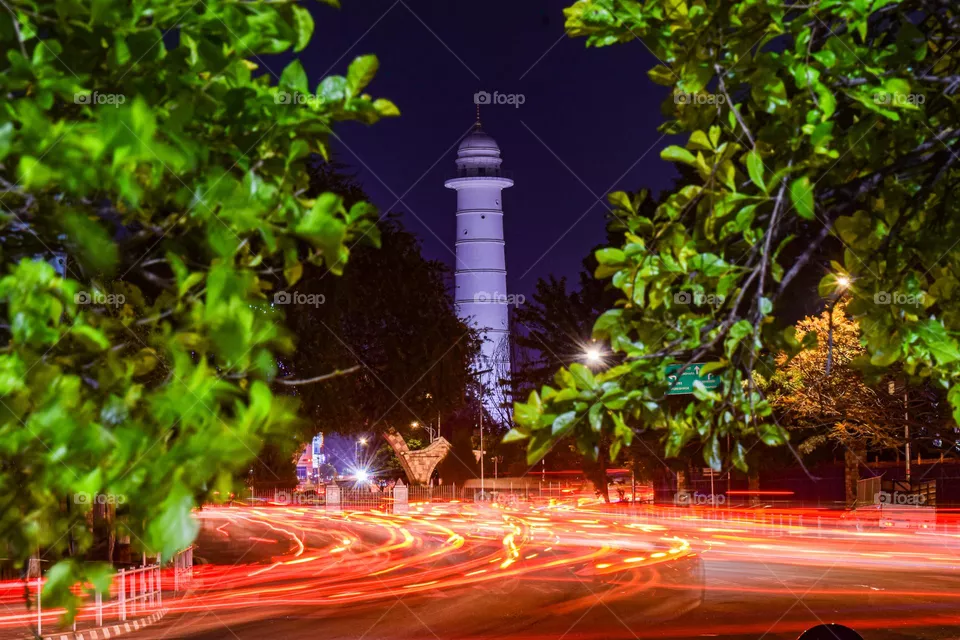 Light trails and dharahara at kathmandu