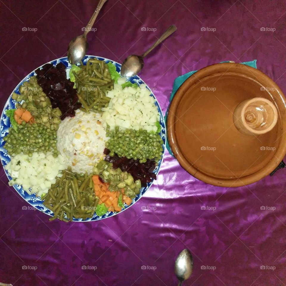 Salad and moroccan Tajine served to eat in Ramadan