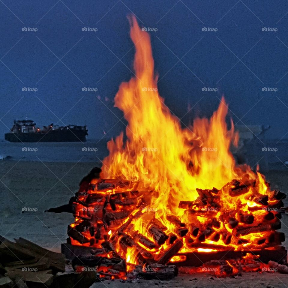 Bonfire on Beach . this was a bonfire on a beach on a chilly night