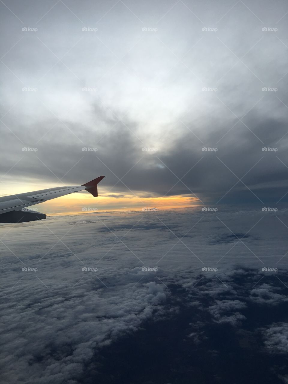 Sunrise from airplane window