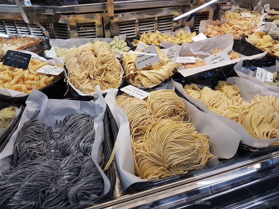 freshly made pasta at a market in France
