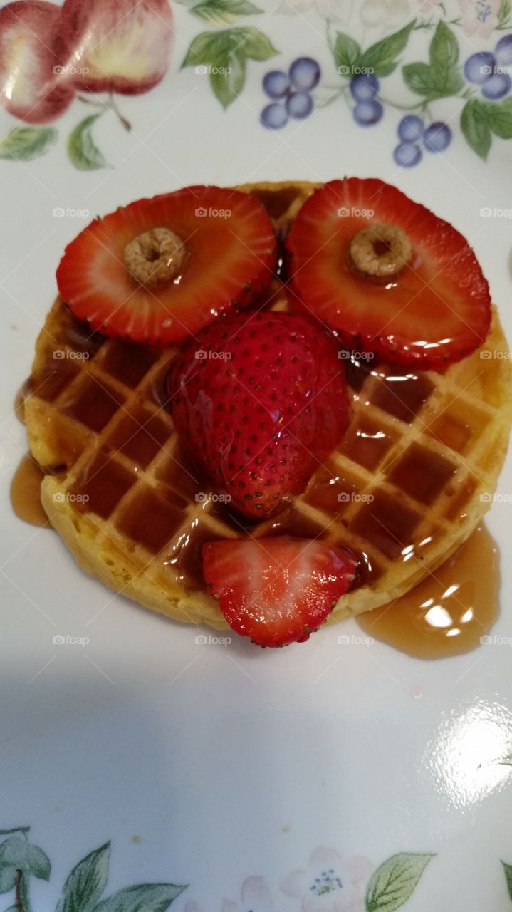 waffles and strawberries for breakfast