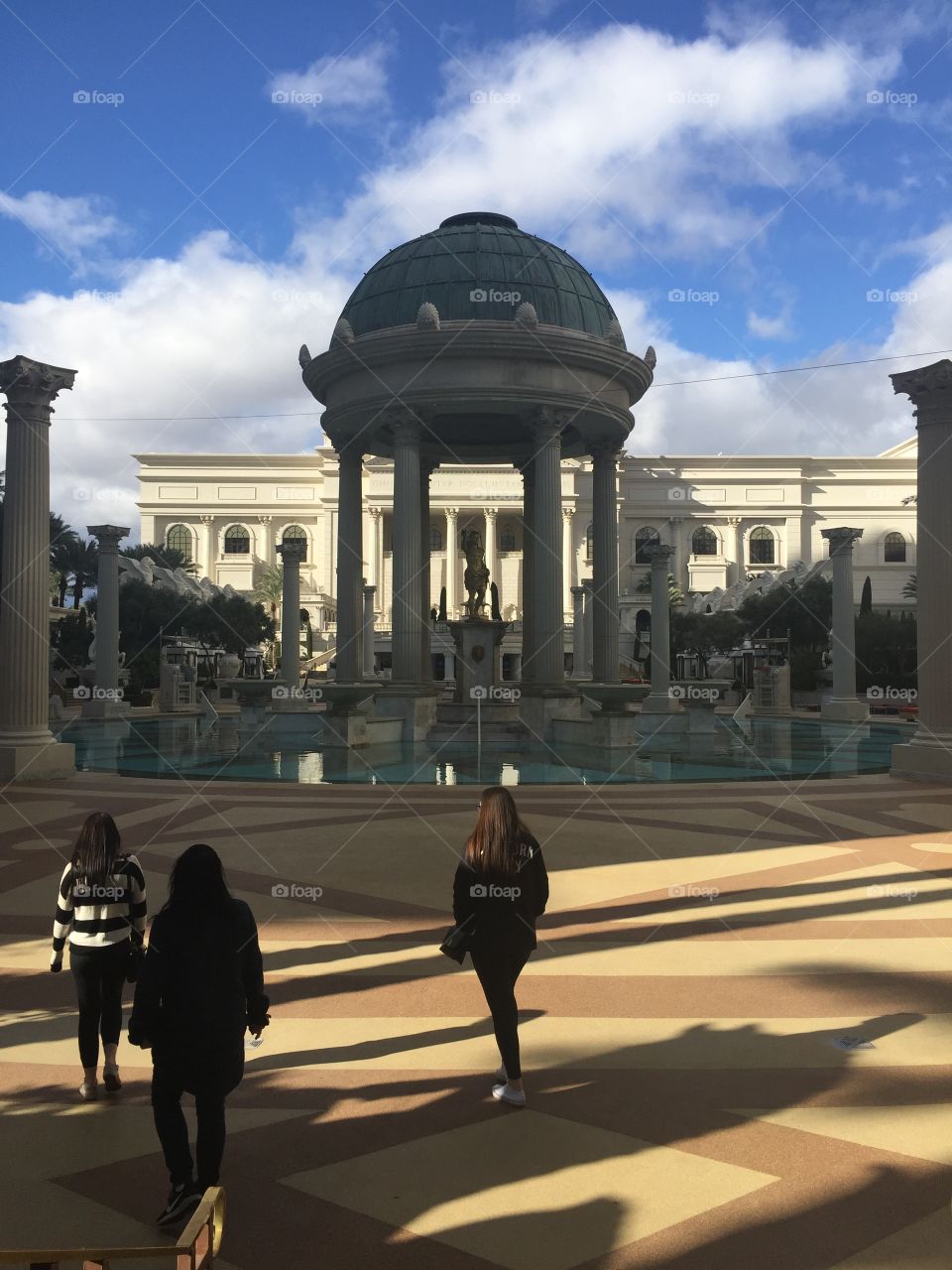 Caesars Palace pool area in the winter